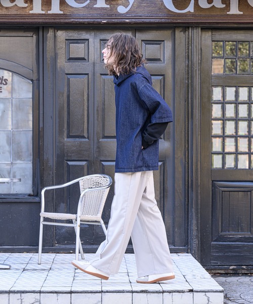 CASPER JOHN（キャスパージョン）の「Layered denim hoodie/レイヤード