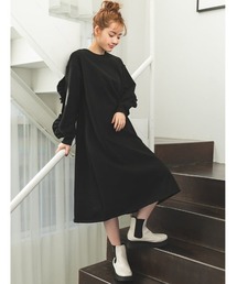 袖フリル裏起毛スウェットワンピース