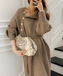 LOPASS（ロパス）の「ハイネック　紐付きロングニットワンピース（ワンピース）」