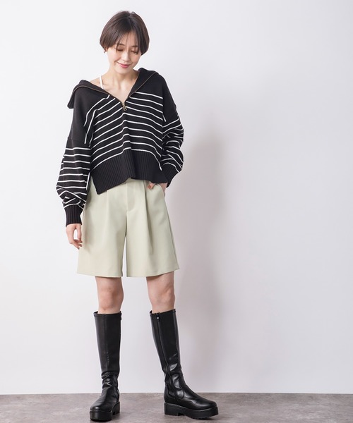 CIENA(シエナ)の「フロントZIPボーダーニット(ニット/セーター・レディース・ブラック/ベージュ/オフホワイト・FREE)」の18枚目の写真