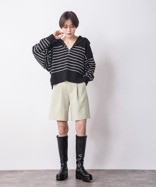 CIENA(シエナ)の「フロントZIPボーダーニット(ニット/セーター・レディース・ブラック/ベージュ/オフホワイト・FREE)」の22枚目の写真