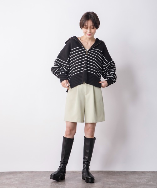 CIENA(シエナ)の「フロントZIPボーダーニット(ニット/セーター・レディース・ブラック/ベージュ/オフホワイト・FREE)」の21枚目の写真