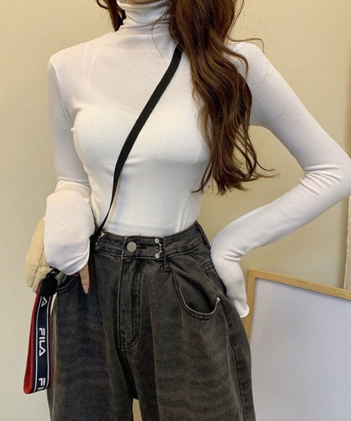 meJane（ミージェーン）の「ハイネックシースルーカットソー（Tシャツ/カットソー・レディース・ホワイト/ブラック/グリーン/ブルー/ラベンダー/イエロー/ピンク/シャーベット・FREE）」の2枚目の写真