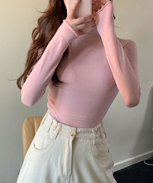 meJane（ミージェーン）の「ハイネックシースルーカットソー（Tシャツ/カットソー・レディース・ホワイト/ブラック/グリーン/ブルー/ラベンダー/イエロー/ピンク/シャーベット・FREE）」の7枚目の写真