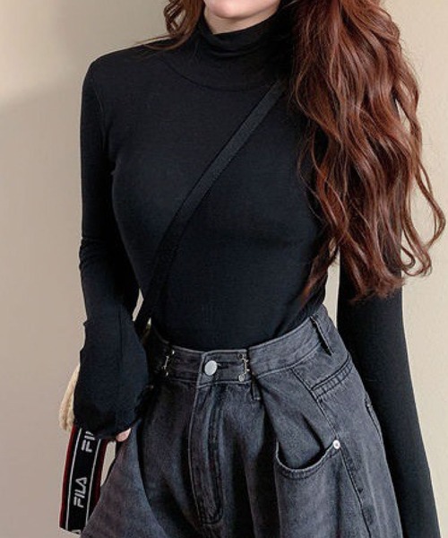 meJane（ミージェーン）の「ハイネックシースルーカットソー（Tシャツ/カットソー・レディース・ホワイト/ブラック/グリーン/ブルー/ラベンダー/イエロー/ピンク/シャーベット・FREE）」の3枚目の写真