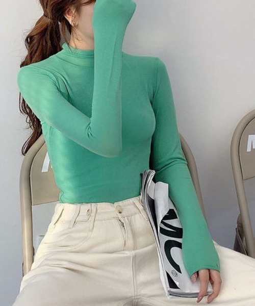 meJane（ミージェーン）の「ハイネックシースルーカットソー（Tシャツ/カットソー・レディース・ホワイト/ブラック/グリーン/ブルー/ラベンダー/イエロー/ピンク/シャーベット・FREE）」の13枚目の写真