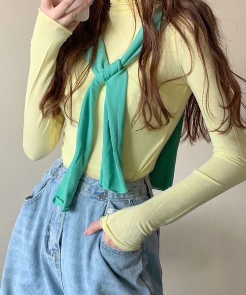 meJane（ミージェーン）の「ハイネックシースルーカットソー（Tシャツ/カットソー・レディース・ホワイト/ブラック/グリーン/ブルー/ラベンダー/イエロー/ピンク/シャーベット・FREE）」の21枚目の写真