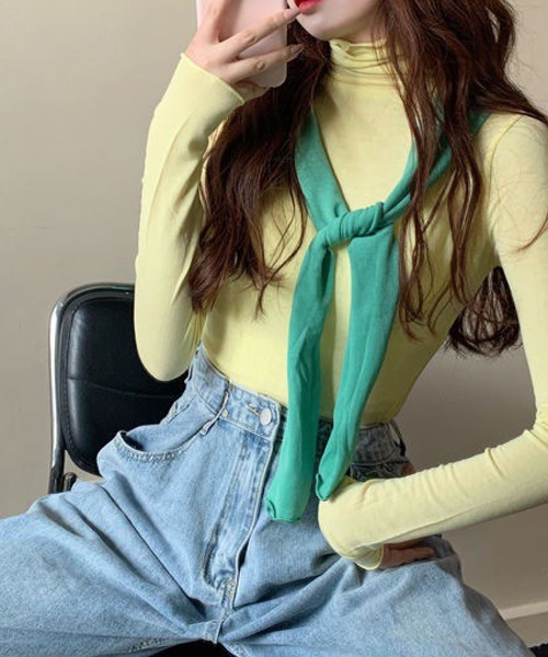 meJane（ミージェーン）の「ハイネックシースルーカットソー（Tシャツ/カットソー・レディース・ホワイト/ブラック/グリーン/ブルー/ラベンダー/イエロー/ピンク/シャーベット・FREE）」の22枚目の写真