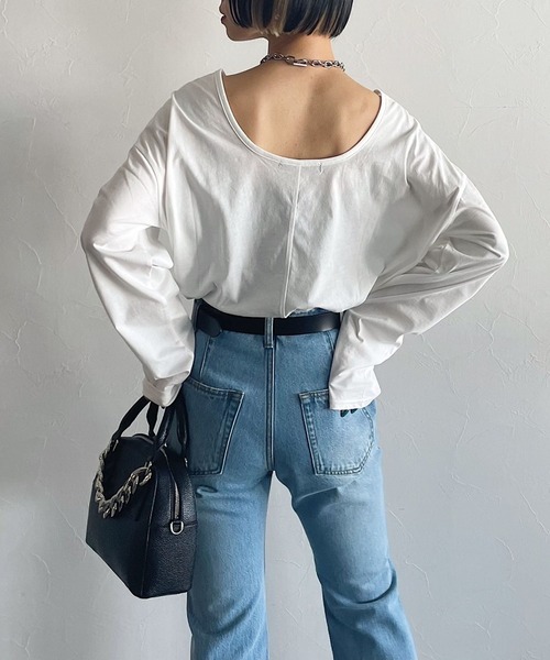 PAGEBOY（ページボーイ）の「ルーズネックロンT（Tシャツ/カットソー・レディース・ブラック/オフホワイト・FREE）」の3枚目の写真