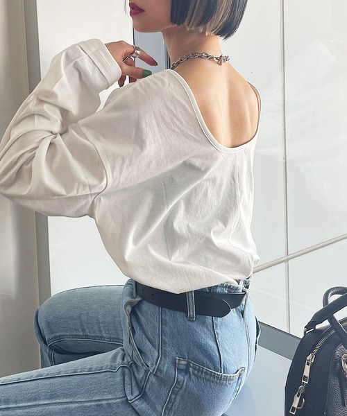 PAGEBOY（ページボーイ）の「ルーズネックロンT（Tシャツ/カットソー・レディース・ブラック/オフホワイト・FREE）」の11枚目の写真