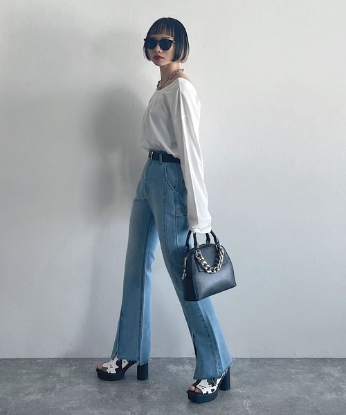 PAGEBOY（ページボーイ）の「ルーズネックロンT（Tシャツ/カットソー・レディース・ブラック/オフホワイト・FREE）」の9枚目の写真