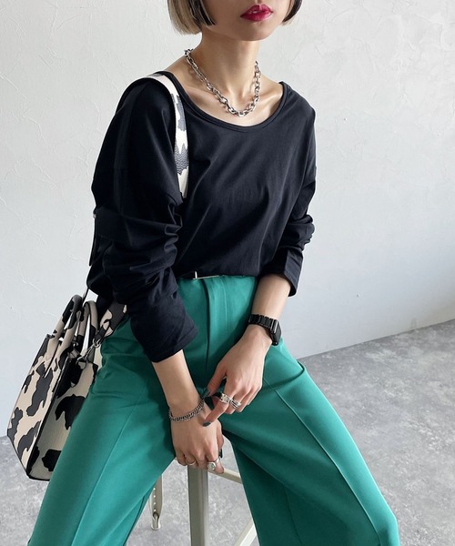 PAGEBOY（ページボーイ）の「ルーズネックロンT（Tシャツ/カットソー・レディース・ブラック/オフホワイト・FREE）」の16枚目の写真