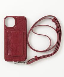 Demiurvo | Demiurvo デミウルーボ POCHE/クロコ型押し背面手帳型スマホケース ストラップ付 iPhone 13用ワインレッドロゴ(スマホケース/カバー)
