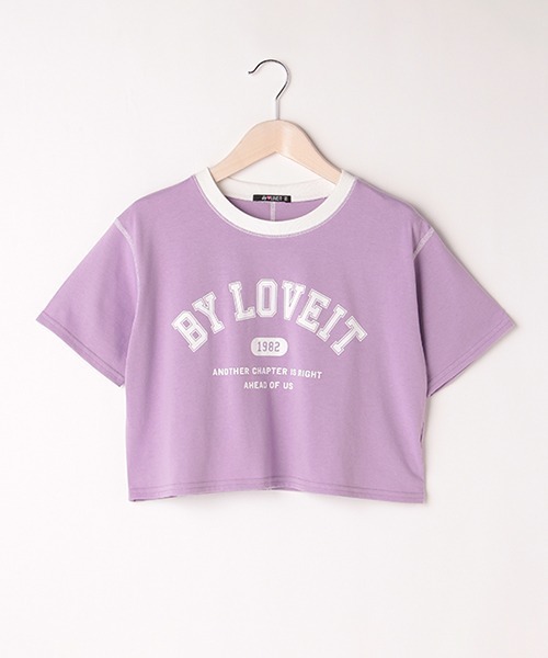 by LOVEiT(バイラビット)の「配色ステッチリンガーTシャツ(Tシャツ/カットソー・キッズ・ラベンダー/オフホワイト/ブラック・140cm/160cm/120cm/130cm/150cm)」の1枚目の写真