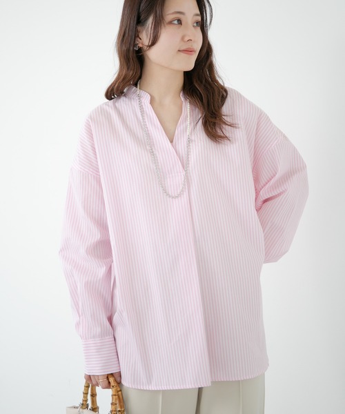 ELENCARE DUE（エレンカーレデュエ）の「・ELENCARE DUE ストライプシャツチュニック（シャツ/ブラウス・レディース・ブラック/ピンク/ブルー/グリーン・FREE）」の4枚目の写真