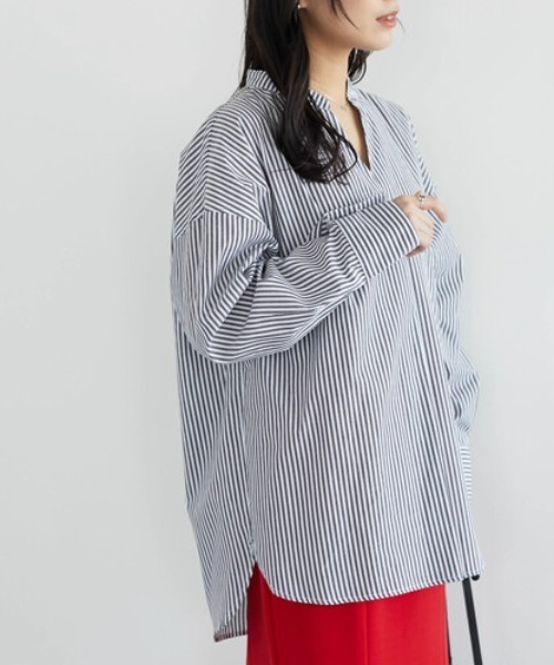 ELENCARE DUE（エレンカーレデュエ）の「・ELENCARE DUE ストライプシャツチュニック（シャツ/ブラウス・レディース・ブラック/ピンク/ブルー/グリーン・FREE）」の2枚目の写真