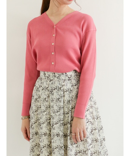 Te chichi（テチチ）の「Vネックリブカーディガン（カーディガン/ボレロ・レディース・オフホワイト/ブラック/グリーン/ピンク・ﾌﾘ-）」の4枚目の写真