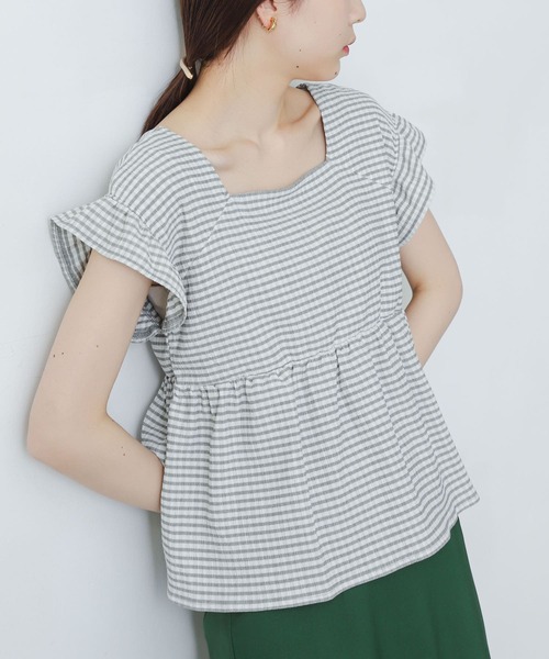 SENSE OF PLACE by URBAN RESEARCH（センスオブプレイスバイアーバンリサーチ）の「ギンガムチェックカットシャーリングトップ（Tシャツ/カットソー・レディース・ブラック系その他/グレー系その他/ベージュ系その他/グリーン系その他・ONE）」の3枚目の写真