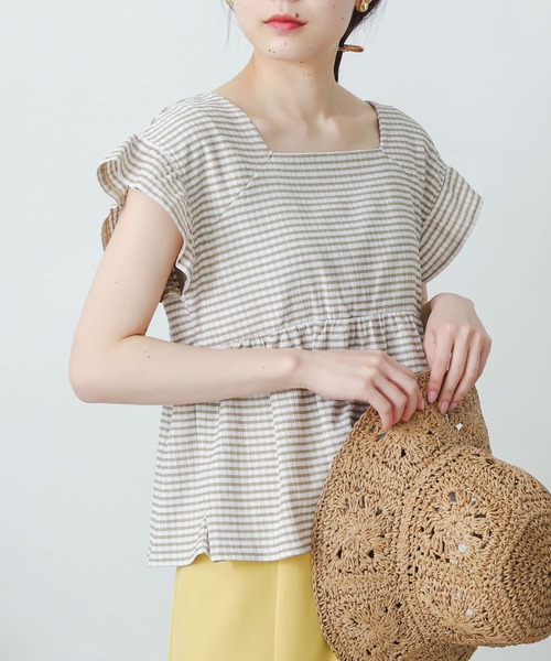 SENSE OF PLACE by URBAN RESEARCH（センスオブプレイスバイアーバンリサーチ）の「ギンガムチェックカットシャーリングトップ（Tシャツ/カットソー・レディース・ブラック系その他/グレー系その他/ベージュ系その他/グリーン系その他・ONE）」の4枚目の写真