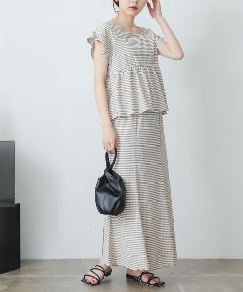 SENSE OF PLACE by URBAN RESEARCH（センスオブプレイスバイアーバンリサーチ）の「ギンガムチェックカットシャーリングトップ（Tシャツ/カットソー・レディース・ブラック系その他/グレー系その他/ベージュ系その他/グリーン系その他・ONE）」の5枚目の写真