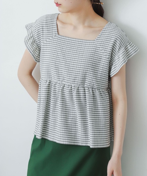 SENSE OF PLACE by URBAN RESEARCH（センスオブプレイスバイアーバンリサーチ）の「ギンガムチェックカットシャーリングトップ（Tシャツ/カットソー・レディース・ブラック系その他/グレー系その他/ベージュ系その他/グリーン系その他・ONE）」の14枚目の写真