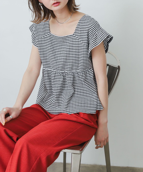 SENSE OF PLACE by URBAN RESEARCH（センスオブプレイスバイアーバンリサーチ）の「ギンガムチェックカットシャーリングトップ（Tシャツ/カットソー・レディース・ブラック系その他/グレー系その他/ベージュ系その他/グリーン系その他・ONE）」の17枚目の写真