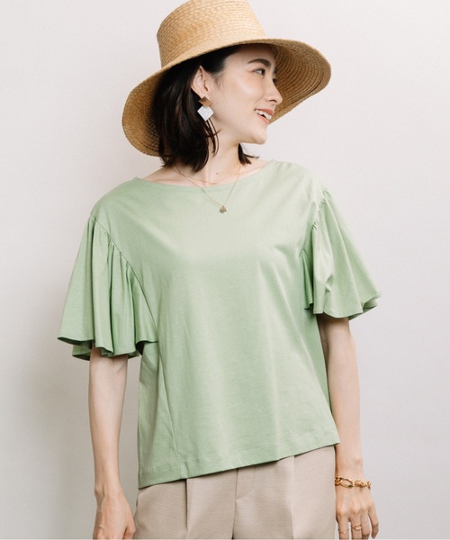 ELVENCE DEUX(エルベンスドゥ)の「ツヤアリソデギャザーPO(Tシャツ/カットソー・レディース・オフホワイト/グリーン/グレー系その他・FREE)」の3枚目の写真