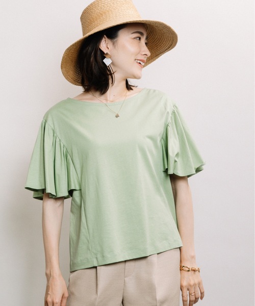 ELVENCE DEUX(エルベンスドゥ)の「ツヤアリソデギャザーPO(Tシャツ/カットソー・レディース・オフホワイト/グリーン/グレー系その他・FREE)」の10枚目の写真