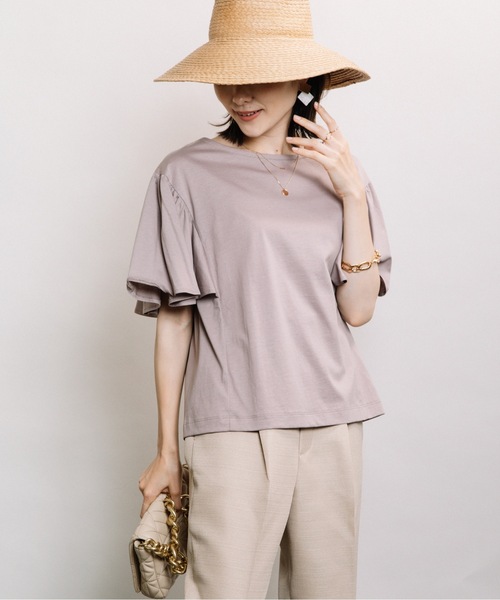 ELVENCE DEUX(エルベンスドゥ)の「ツヤアリソデギャザーPO(Tシャツ/カットソー・レディース・オフホワイト/グリーン/グレー系その他・FREE)」の14枚目の写真