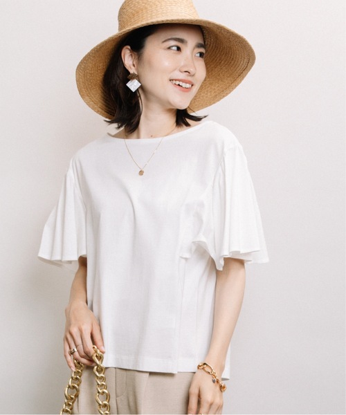 ELVENCE DEUX(エルベンスドゥ)の「ツヤアリソデギャザーPO(Tシャツ/カットソー・レディース・オフホワイト/グリーン/グレー系その他・FREE)」の5枚目の写真