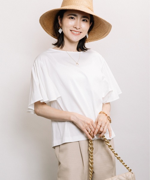ELVENCE DEUX(エルベンスドゥ)の「ツヤアリソデギャザーPO(Tシャツ/カットソー・レディース・オフホワイト/グリーン/グレー系その他・FREE)」の6枚目の写真