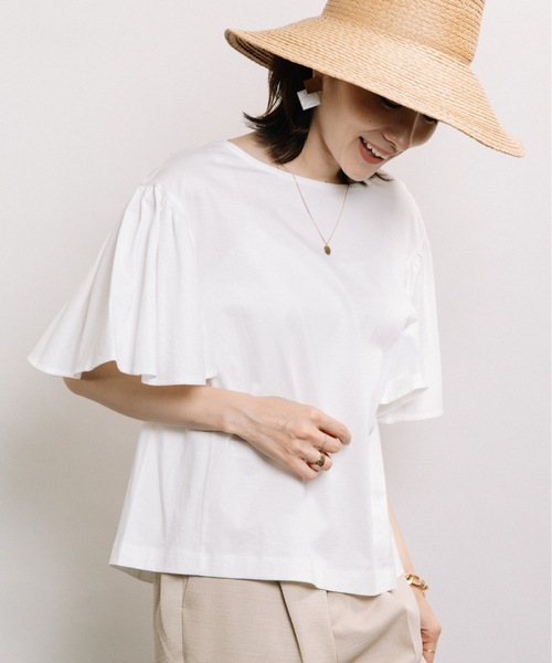 ELVENCE DEUX(エルベンスドゥ)の「ツヤアリソデギャザーPO(Tシャツ/カットソー・レディース・オフホワイト/グリーン/グレー系その他・FREE)」の7枚目の写真