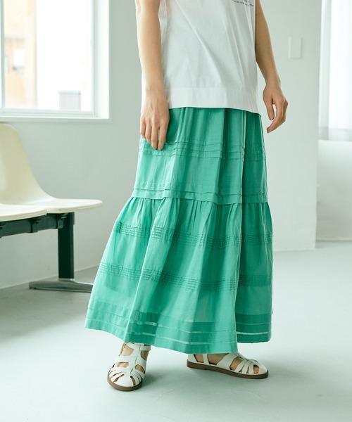 PUAL CE CIN（ピュアルセシン）の「インドコットンボイルスカート（スカート・レディース・ホワイト/ブラック/グリーン/ブルー/ピンク・FREE）」の4枚目の写真