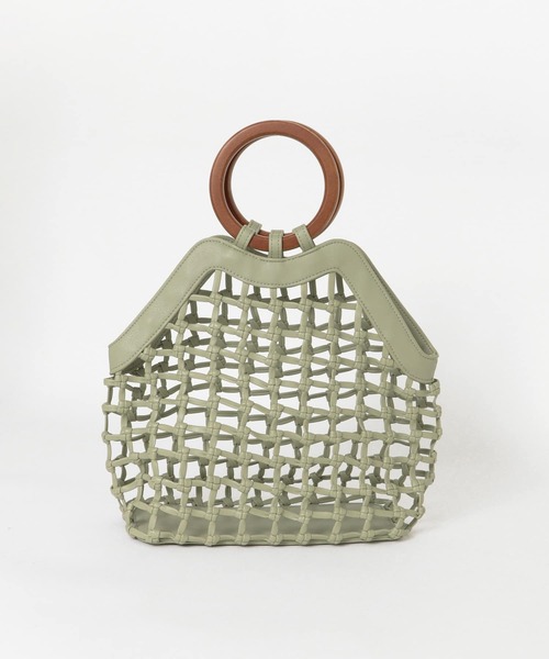 URBAN RESEARCH(アーバンリサーチ)の「ウッドハンドルメッシュバッグ(ハンドバッグ・レディース・アイボリー/ブラック/ミント・-)」の9枚目の写真