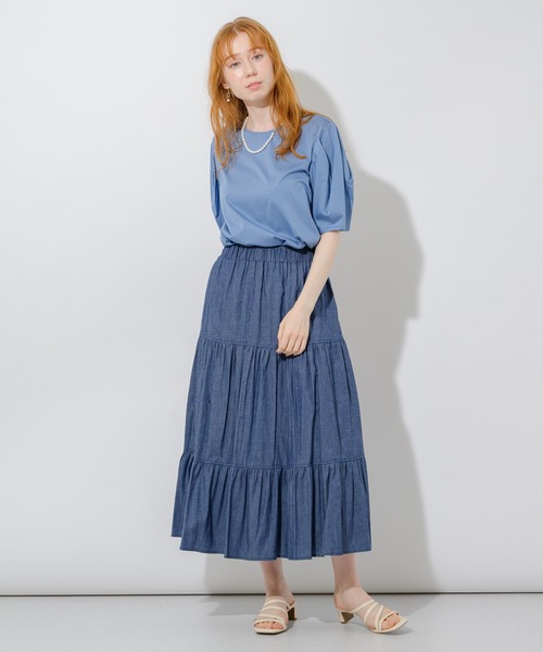 Paradise Picnic(パラダイスピクニック)の「マーセライズコットンパフT(Tシャツ/カットソー・レディース・ホワイト/チャコールグレー/ブルー・FREE)」の4枚目の写真