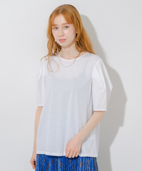 Paradise Picnic(パラダイスピクニック)の「マーセライズコットンパフT(Tシャツ/カットソー・レディース・ホワイト/チャコールグレー/ブルー・FREE)」の9枚目の写真