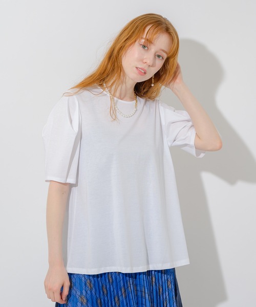 Paradise Picnic(パラダイスピクニック)の「マーセライズコットンパフT(Tシャツ/カットソー・レディース・ホワイト/チャコールグレー/ブルー・FREE)」の16枚目の写真