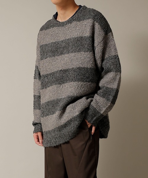 ニット セール】ALPACA BORDER KNIT BIG PULLOVER(ニット/セーター
