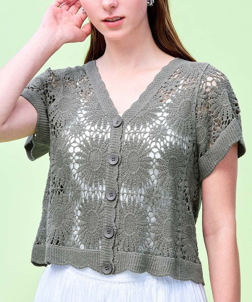 coca(coca)(コカ)の「\26ss 新色追加/ クロップド丈クロシェカーディガン(カーディガン/ボレロ・レディース・アイボリー/ブラック/ダークベージュ/ダークブラウン/チャコール・ONE SIZE)」の3枚目の写真