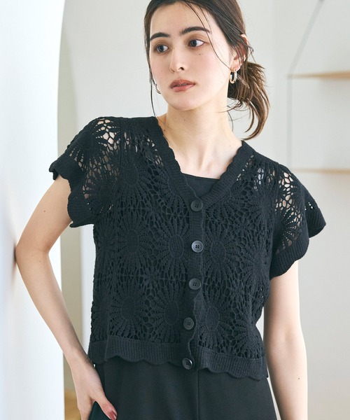 coca（coca）（コカ）の「クロップド丈クロシェカーディガン（カーディガン/ボレロ・レディース・アイボリー/ブラック/ダークベージュ/ダークブラウン・ONE SIZE）」の3枚目の写真