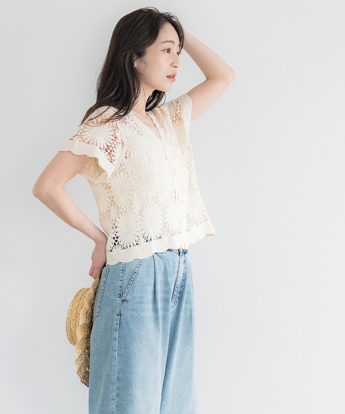 coca（coca）（コカ）の「クロップド丈クロシェカーディガン（カーディガン/ボレロ・レディース・アイボリー/ブラック/ダークベージュ/ダークブラウン・ONE SIZE）」の8枚目の写真