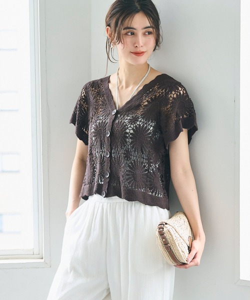 coca（coca）（コカ）の「クロップド丈クロシェカーディガン（カーディガン/ボレロ・レディース・アイボリー/ブラック/ダークベージュ/ダークブラウン・ONE SIZE）」の17枚目の写真