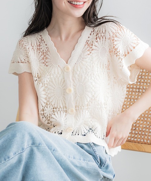 coca(coca)(コカ)の「\26ss 新色追加/ クロップド丈クロシェカーディガン(カーディガン/ボレロ・レディース・アイボリー/ブラック/ダークベージュ/ダークブラウン/チャコール・ONE SIZE)」の12枚目の写真