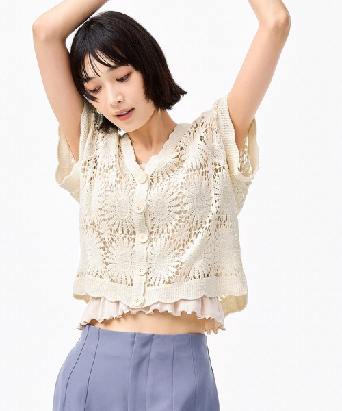 coca(coca)(コカ)の「\26ss 新色追加/ クロップド丈クロシェカーディガン(カーディガン/ボレロ・レディース・アイボリー/ブラック/ダークベージュ/ダークブラウン/チャコール・ONE SIZE)」の11枚目の写真