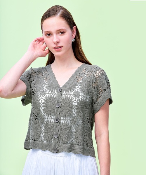coca(coca)(コカ)の「\26ss 新色追加/ クロップド丈クロシェカーディガン(カーディガン/ボレロ・レディース・アイボリー/ブラック/ダークベージュ/ダークブラウン/チャコール・ONE SIZE)」の21枚目の写真