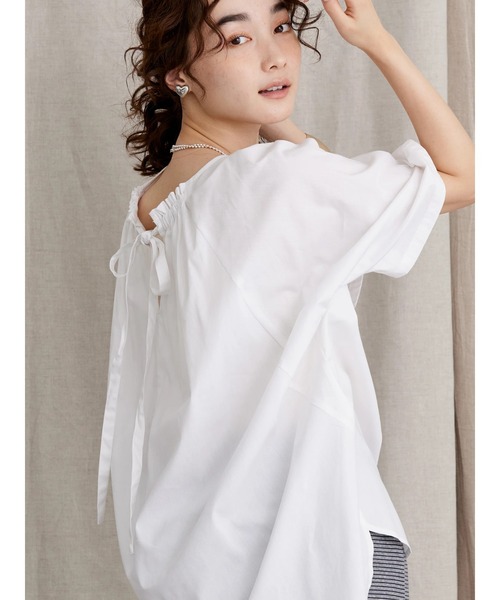 AMERICAN HOLIC（アメリカンホリック）の「バックリボンチュニック（Tシャツ/カットソー・レディース・ブラック/オフホワイト/キャメル・M/L）」の4枚目の写真