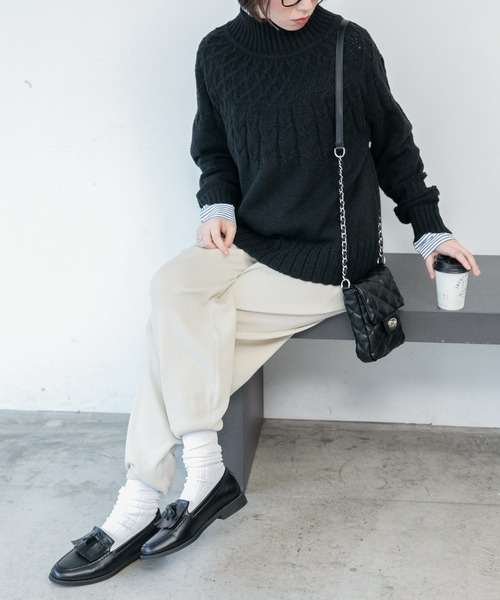 BONLECILL（ボンルシール）の「ストレッチニットジョガーパンツ（その他パンツ・レディース・ワイン/ブラック/アイボリー/モスグリーン・FREE）」の10枚目の写真