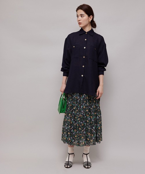 ROPE'（ロペ）の「【秋の新作】楊柳プリントプリーツティアードスカート（スカート・レディース・ダークブラウン/ネイビー・38/36）」の3枚目の写真