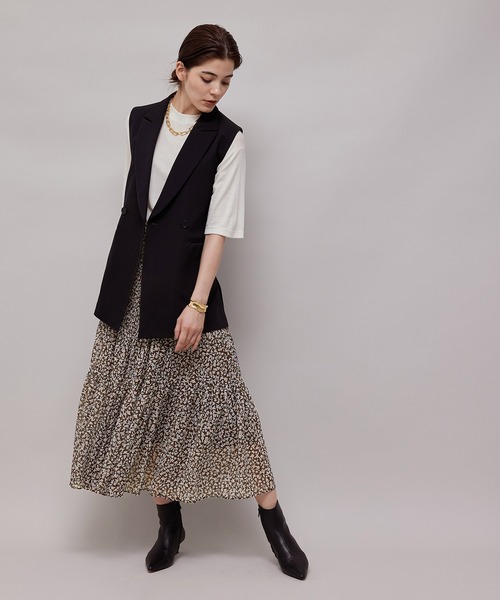 ROPE'（ロペ）の「【秋の新作】楊柳プリントプリーツティアードスカート（スカート・レディース・ダークブラウン/ネイビー・38/36）」の4枚目の写真