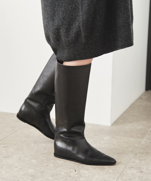 LE TALON GRISE☆レザーワイドシャフトロングブーツ☆ブラックXL